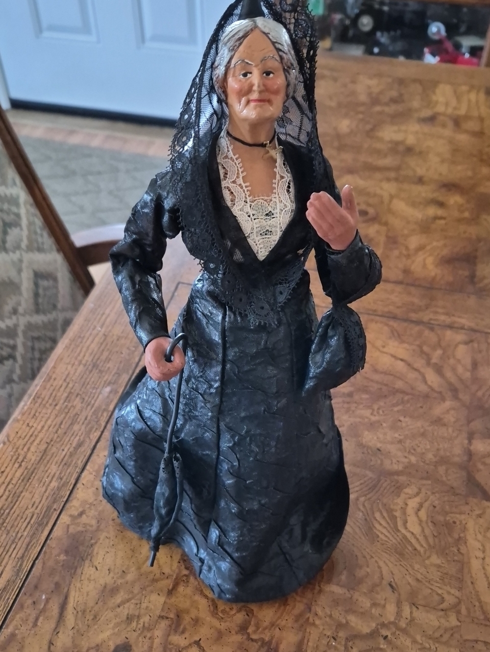 Vintage-S. Jouglad Style Black Lady Figurine with Lace Accents
